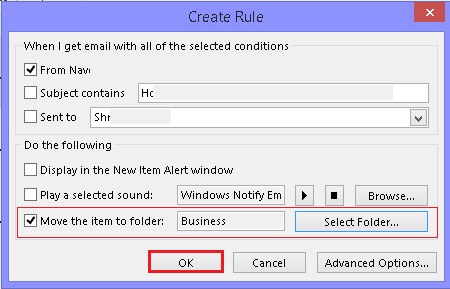 Create Rule box to finish the process