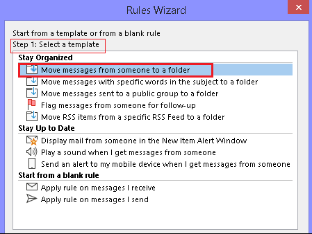 Select which type of Emails you want to redirect in another mailbox