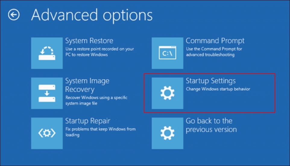 startup settings