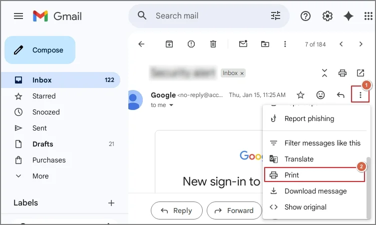 gmail print