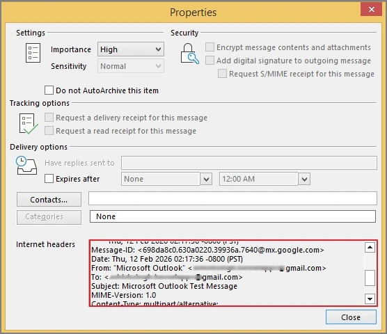 email addresses from message headers